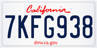 CA license plate 7KFG938