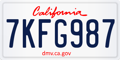 CA license plate 7KFG987