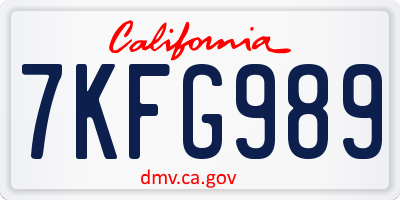 CA license plate 7KFG989