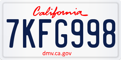 CA license plate 7KFG998