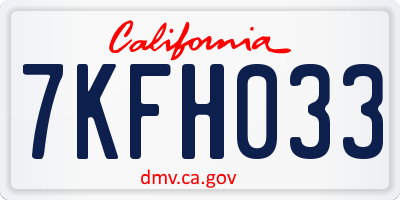 CA license plate 7KFH033
