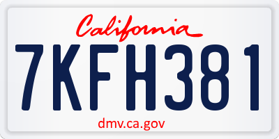 CA license plate 7KFH381