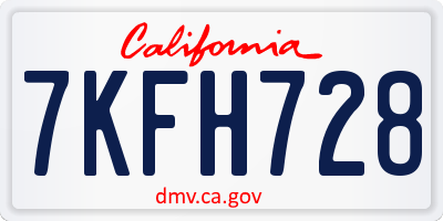 CA license plate 7KFH728