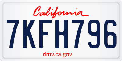 CA license plate 7KFH796