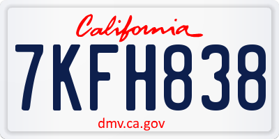 CA license plate 7KFH838
