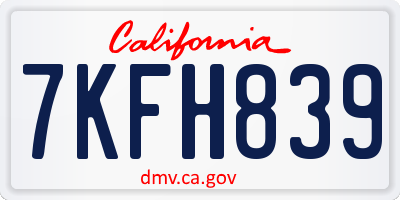 CA license plate 7KFH839