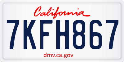 CA license plate 7KFH867