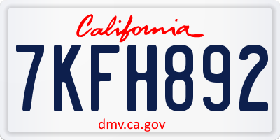CA license plate 7KFH892