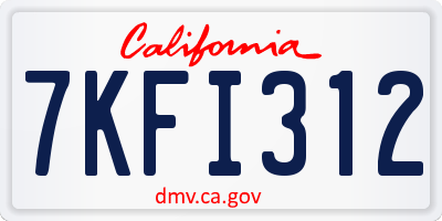 CA license plate 7KFI312