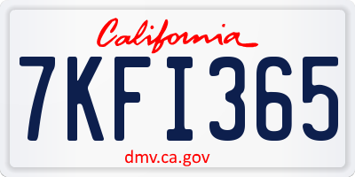 CA license plate 7KFI365