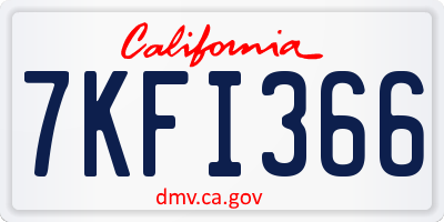 CA license plate 7KFI366