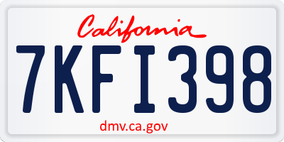 CA license plate 7KFI398
