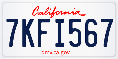 CA license plate 7KFI567