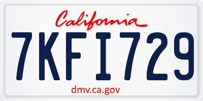 CA license plate 7KFI729