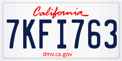 CA license plate 7KFI763