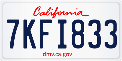 CA license plate 7KFI833