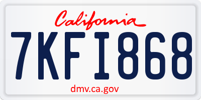 CA license plate 7KFI868