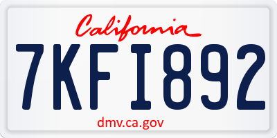 CA license plate 7KFI892