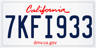CA license plate 7KFI933