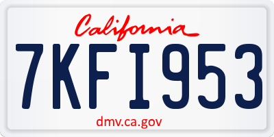 CA license plate 7KFI953