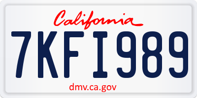 CA license plate 7KFI989