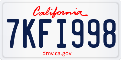 CA license plate 7KFI998