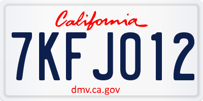 CA license plate 7KFJ012