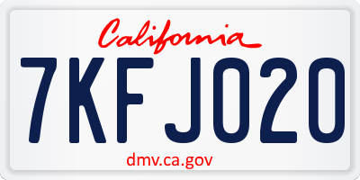 CA license plate 7KFJ020