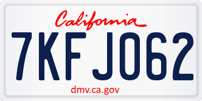 CA license plate 7KFJ062