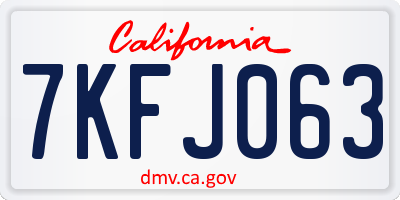 CA license plate 7KFJ063