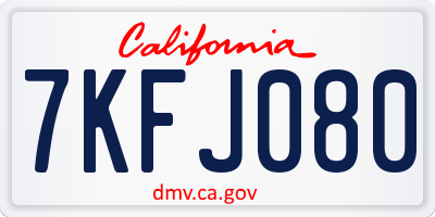 CA license plate 7KFJ080