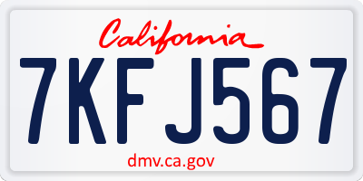 CA license plate 7KFJ567