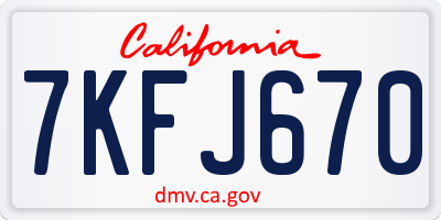 CA license plate 7KFJ670
