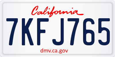 CA license plate 7KFJ765