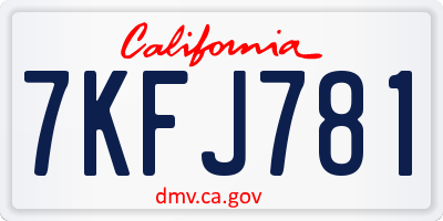 CA license plate 7KFJ781