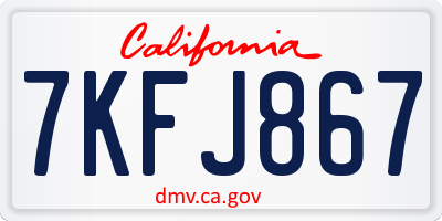 CA license plate 7KFJ867