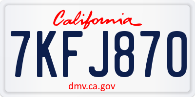 CA license plate 7KFJ870