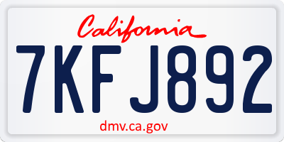 CA license plate 7KFJ892