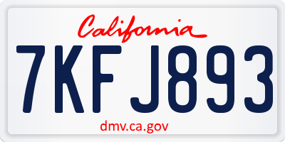 CA license plate 7KFJ893