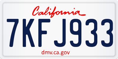 CA license plate 7KFJ933