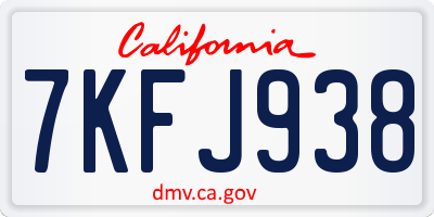 CA license plate 7KFJ938