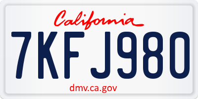 CA license plate 7KFJ980