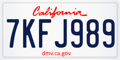 CA license plate 7KFJ989