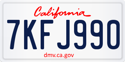 CA license plate 7KFJ990