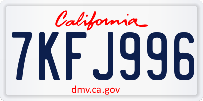 CA license plate 7KFJ996