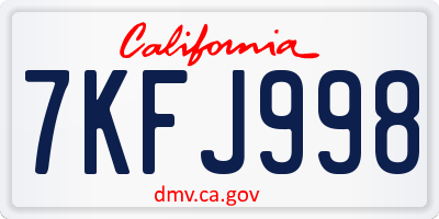 CA license plate 7KFJ998
