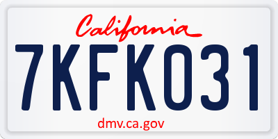 CA license plate 7KFK031