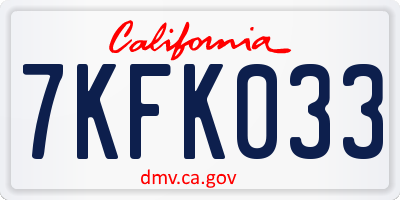 CA license plate 7KFK033