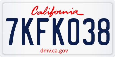 CA license plate 7KFK038