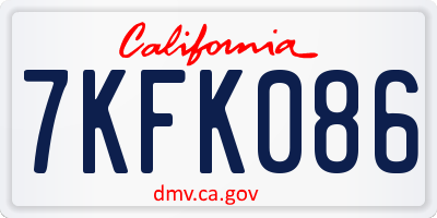 CA license plate 7KFK086